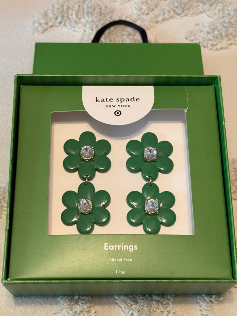 kate spade x target green double floral drop earrings